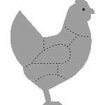 Gray icon of a chicken.